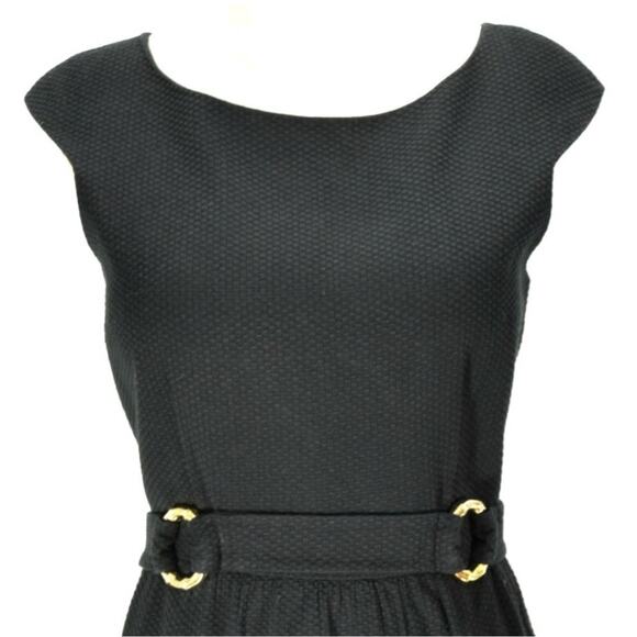 David Meister Textured Little Black Dress 6 cap sleeves hourglass Like New gold - Picture 5 of 7